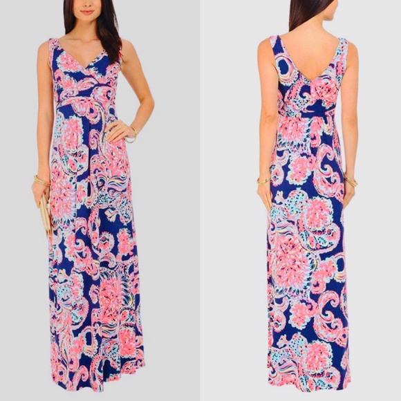 Lilly Pulitzer Dresses & Skirts - Lilly Pulitzer Navy Coral Sloane Maxi Dress Sz S